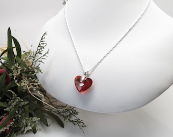 Swarovski Heart Pendant Necklace, Crystal Heart In Sterling Silver, 15-22 Inches Length, Truly in Love Heart pendant, Swarovski Red Magma