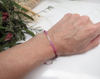 Ombre Ruby Bracelet, July Birthstone, Pink Gemstone Bracelet In Sterling Silver, 6.75-8.25 Inches Length, Ruby Jewelry, Ruby Bracelet