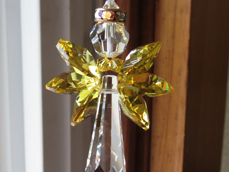 Gabriel Yellow Angel Suncatcher, Swarovski Angel Suncatcher, Guardian Angel, November Birthstone, Sympathy, Keira's Crystal Creations image 1