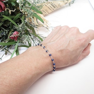 Lapis Lazuli Bracelet, Blue Gemstone Bracelet, Wire Wrapped Bracelet Sterling Silver, 6.5-7.5 Inches Length, December Birthstone Bracelet,