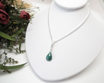 Emerald Necklace, Gemstone Necklace In Sterling Silver, May Birthstone Necklace, Green Gemstone, Emerald Pendant, 16-19 Inches Length