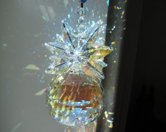 Swarovski Crystal Suncatcher, Swarovski Pineapple Suncatcher, Swarovski Aurora Borealis Suncatcher, 30mm Crystal Ball, Window Decor