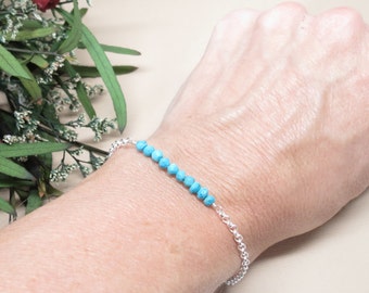 Turquoise Bracelet, Blue Gemstone Bracelet In Sterling Silver, Semiprecious Bracelet, 7.25-8.5 Inches Length, December Birthstone