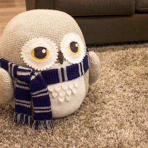 Crochet Owl Pouf / Pouffe / Ottoman / Toy Pattern. Easy Instructions for Cute Animal Home Decor Used as Footrest or Cool Chair PDF File image 1