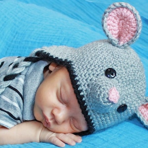 Crochet Mouse Hat Pattern. Easy Instructions for Boy & Girl Cute Animal Beanie in Baby, Kid, Teen and Adult Sizes (PDF FILE)