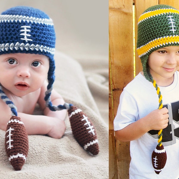 Crochet Football Beanie Pattern. Easy Instructions for Cool Sports Team Hat for Babies, Kids, Teens & Adults. Great Photo Prop!  (PDF FILE)