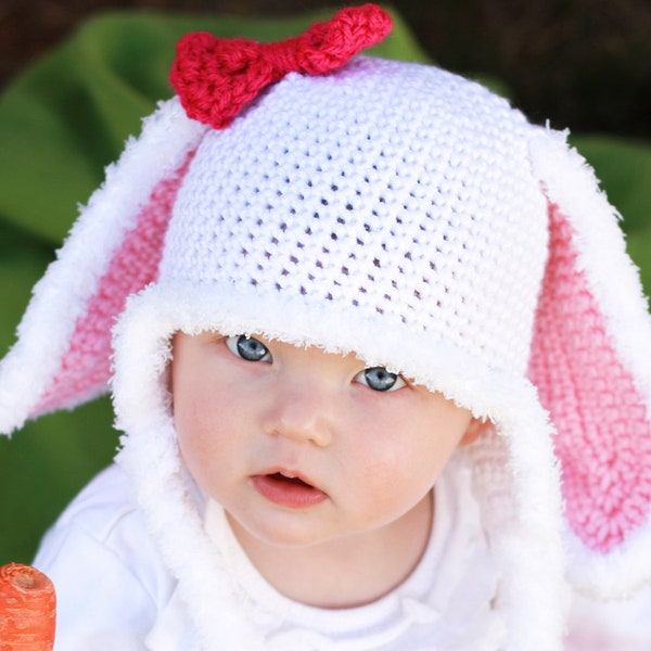 Crochet Bunny Hat Pattern.  Easy Instructions for Cute Boy & Girl Furry Rabbit Beanie in Baby, Kid, Teen and Adult Sizes (PDF FILE)