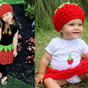 Crochet Strawberry Hat, Skirt & Pendant Outfit Pattern. Cute and Easy Written Tutorial for Dress Up Baby and Kid Costume PDF FILE image 2