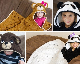 Crochet Bear Blanket. Cute, Easy Panda & Teddy Bear Hooded Afghan Instant Download Instructions for Baby, Kid, Teen and Adult (PDF File)