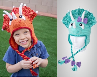 Crochet Triceratops Hat Pattern. Cute, Easy Written Instructions for Cool Dinosaur Beanie for Newborn, Baby, Kids, Teen & Adults (PDF FILE)