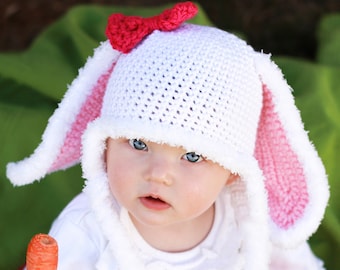 Crochet Bunny Hat Pattern.  Easy Instructions for Cute Boy & Girl Furry Rabbit Beanie in Baby, Kid, Teen and Adult Sizes (PDF FILE)