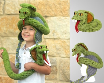 Crochet Cobra Hat & Toy Pattern. Easy Instructions for Cool Snake Beanie and Amigurumi Stuffed Animal for Kids and Adults (PDF FILE)