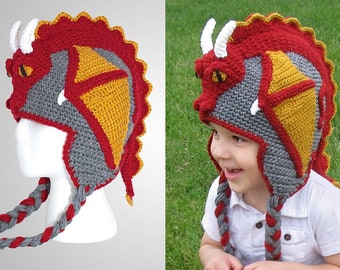 Crochet Dragon Hat Pattern. Easy Instructions for Cool Earflap Beanie. Perfect Gift for Babies, Kids, Teens & Adults (PDF FILE)