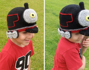 Modèle de chapeau de train au crochet. Instructions faciles pour le bonnet Cool Locomotive en tailles bébé, enfant, adolescent et adulte (fichier PDF)