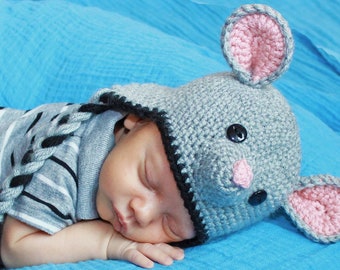 Crochet Mouse Hat Pattern. Easy Instructions for Boy & Girl Cute Animal Beanie in Baby, Kid, Teen and Adult Sizes (PDF FILE)