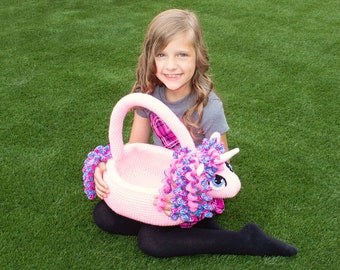 Crochet Unicorn Basket Pattern. Easy Instructions for Cute Pony Bag Makes Perfect Easter GIft for Little Kids & Big Girly Girls (PDF FILE)