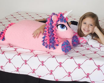 Crochet Unicorn Body Pillow/Giant Stuffed Toy Pattern. Easy & Fun Pony Downloadable Instructions Makes Adorable Girls, Pillow,Toy, Gift