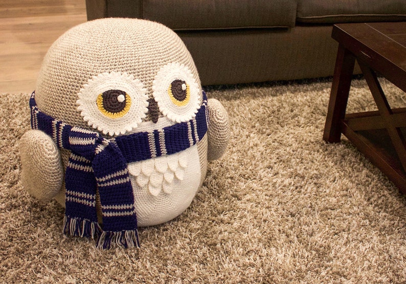 Crochet Owl Pouf / Pouffe / Ottoman / Toy Pattern. Easy Instructions for Cute Animal Home Decor Used as Footrest or Cool Chair PDF File image 1