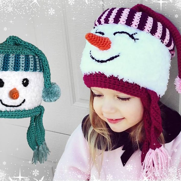 Crochet Snowman Hat Pattern. Easy Instructions for Cute Boys & Girls Winter Beanie for Babies, Kids, Teens and Adults (PDF FILE)