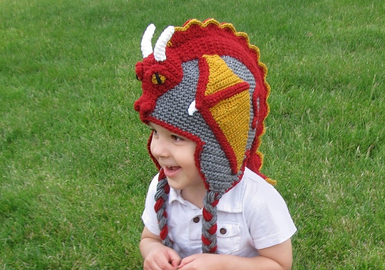 Crochet Dragon Hat Pattern. Easy Instructions for Cool Earflap Beanie. Perfect Gift for Babies, Kids, Teens & Adults PDF FILE image 6