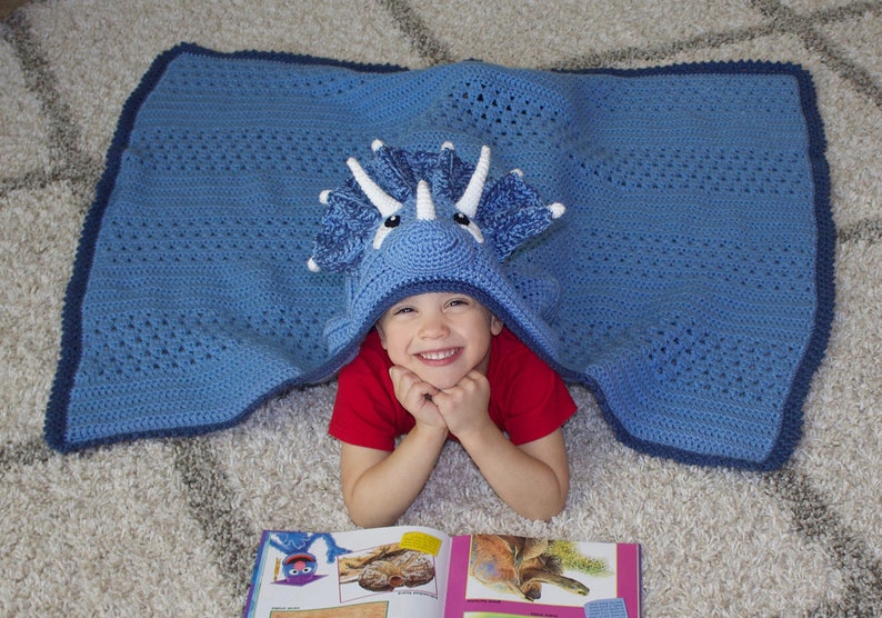 Triceratops Hooded Blanket Crochet Pattern. Cute, Cool, And Easy Dinosaur Afghan Downloadable Instructions for Kids, Teens & Adults image 5