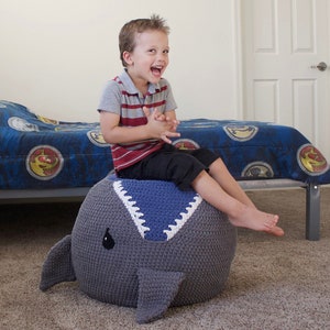 Crochet Shark Pouf / Pouffe / Ottoman Pattern. Easy Instructions for Animal Photo Prop or Kids Decor / Toy or Cool Bean Bag Chair PDF FILE image 5