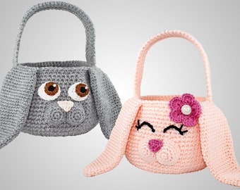 Crochet Bunny Basket Pattern. Easy Instructions for Cute Kids Easter Bunny Rabbit Animal Bag. Both Boy & Girl versions included (PDF FILE)