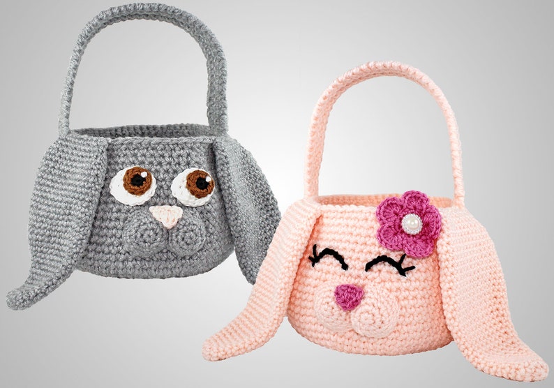 Crochet Bunny Basket Pattern. Easy Instructions for Cute Kids Easter Bunny Rabbit Animal Bag. Both Boy & Girl versions included PDF FILE image 1