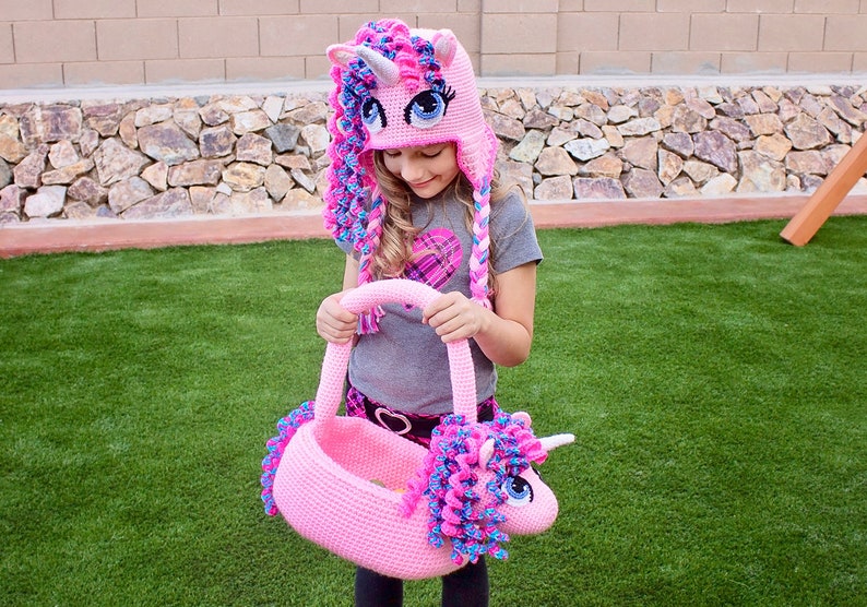 Crochet Unicorn Hat & Basket Pattern Pack. Easy Instructions for Cute Pony Beanie for Baby, Kid, Teen and Adults and Easter Bag PDF FILES image 5