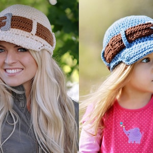 Crochet Jeans Style Hat Pattern. Easy Instructions for Cute, Trendy Girl's / Ladies Brimmed Cap Beanie for Kids, Teens & Adults PDF FILE image 1