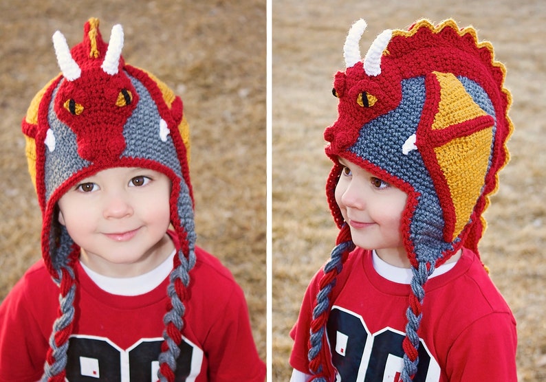 Crochet Dragon Hat Pattern. Easy Instructions for Cool Earflap Beanie. Perfect Gift for Babies, Kids, Teens & Adults PDF FILE image 7