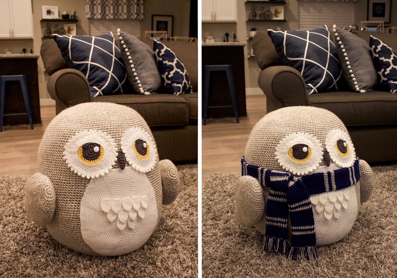 Crochet Owl Pouf / Pouffe / Ottoman / Toy Pattern. Easy Instructions for Cute Animal Home Decor Used as Footrest or Cool Chair PDF File image 3