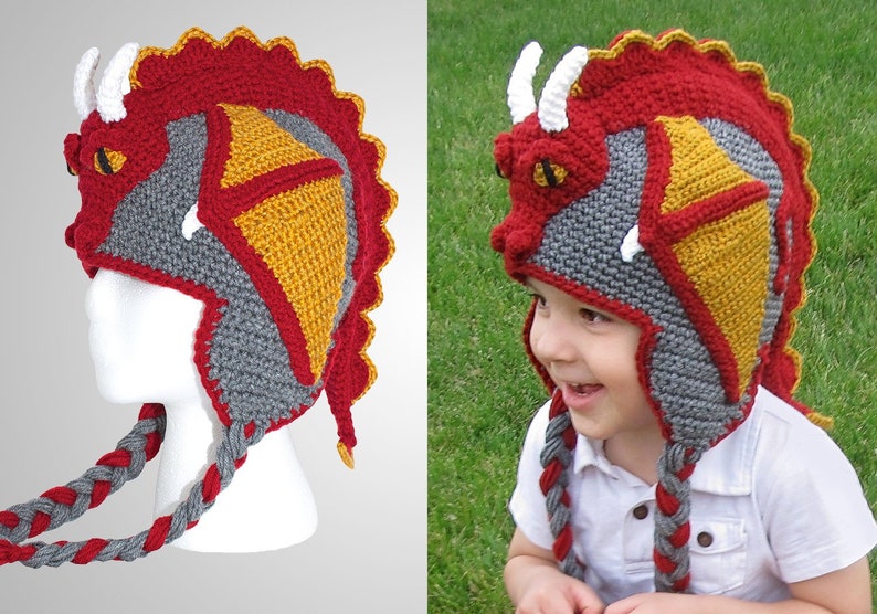 Crochet Dragon Hat Pattern. Easy Instructions for Cool Earflap Beanie. Perfect Gift for Babies, Kids, Teens & Adults PDF FILE image 1