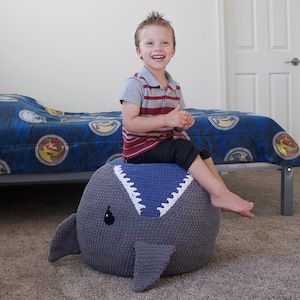 Crochet Shark Pouf / Pouffe / Ottoman Pattern. Easy Instructions for Animal Photo Prop or Kids Decor / Toy or Cool Bean Bag Chair PDF FILE image 9