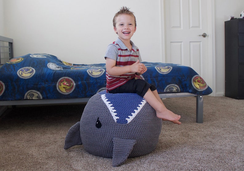 Crochet Shark Pouf / Pouffe / Ottoman Pattern. Easy Instructions for Animal Photo Prop or Kids Decor / Toy or Cool Bean Bag Chair PDF FILE image 9