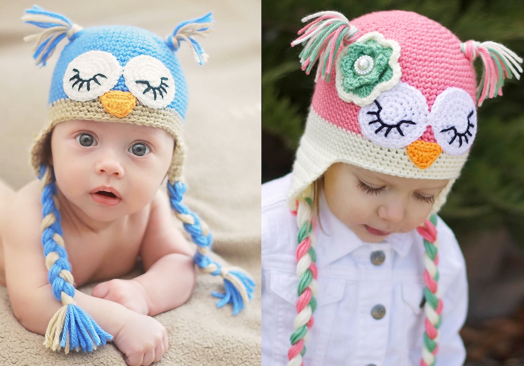 Gehaakt uilhoedpatroon. Eenvoudige instructies voor schattige jongen en  meisje, slaperige dierenoorklepmuts in baby-, kinder-, tiener- en  volwassenmaten (PDF-bestand) - Etsy België, image size:1080x756