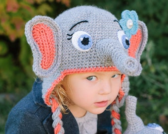 Crochet Elephant Hat Pattern. Easy Instructions for Boy & Girl Cute Animal Earflap Beanie in Baby, Kid, Teen and Adult Sizes (PDF FILE)