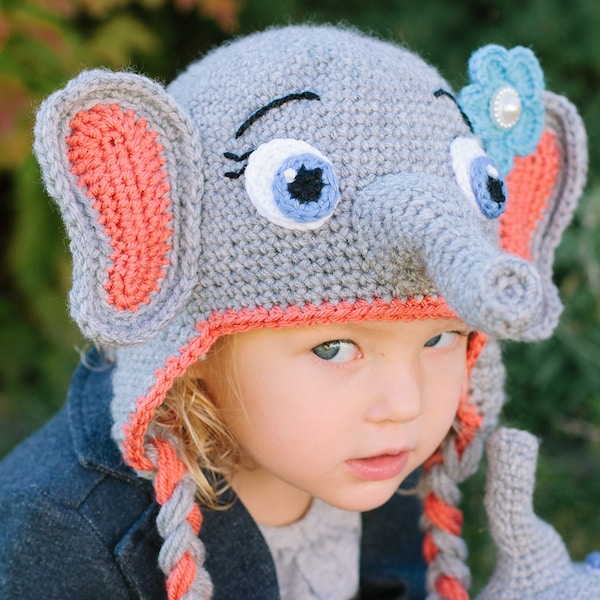 Crochet Elephant Hat Pattern. Easy Instructions for Boy & Girl Cute Animal Earflap Beanie in Baby, Kid, Teen and Adult Sizes (PDF FILE)