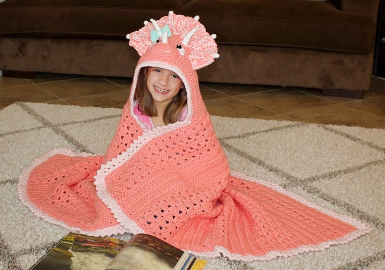 Triceratops Hooded Blanket Crochet Pattern. Cute, Cool, And Easy Dinosaur Afghan Downloadable Instructions for Kids, Teens & Adults image 3