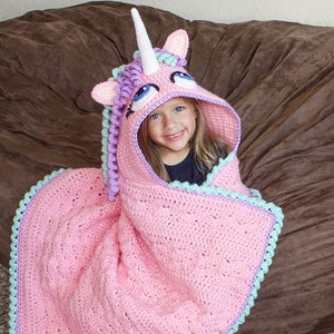 Crochet Unicorn Blanket Pattern Cute Hooded Wearable Pony Afghan. Easy Downloadable Instructions for baby girls, kids, teens & adults gift image 5