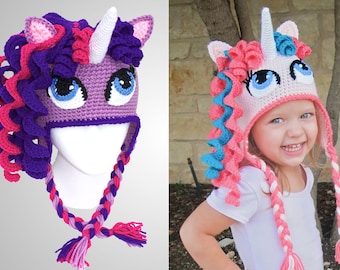 Crochet Unicorn Hat Pattern. Cute Pony Beanie Downloadable Instructions for baby girls, kids, teens and adults. Easy & Beautiful (PDF FILE)