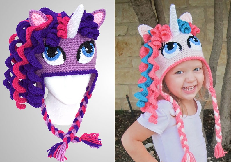 Crochet Unicorn Hat Pattern. Cute Pony Beanie Downloadable Instructions for baby girls, kids, teens and adults. Easy & Beautiful (PDF FILE) 