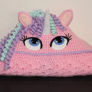 Crochet Unicorn Blanket Pattern Cute Hooded Wearable Pony Afghan. Easy Downloadable Instructions for baby girls, kids, teens & adults gift zdjęcie 7