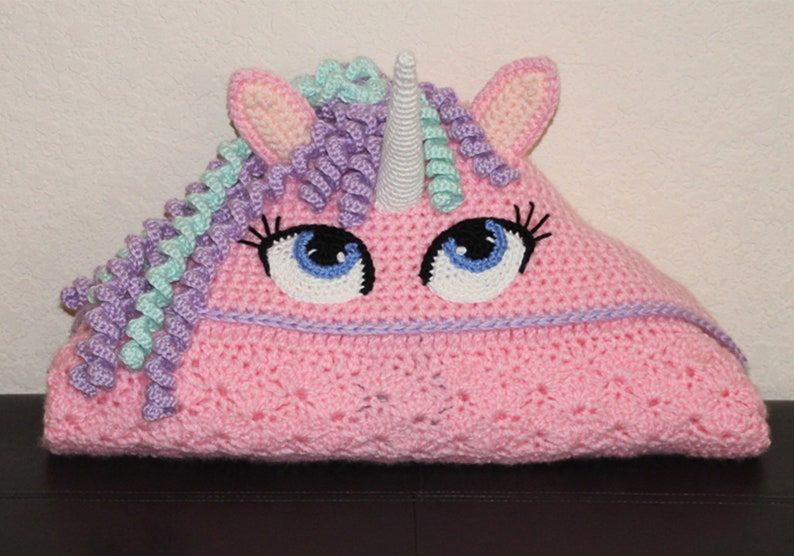 Crochet Unicorn Blanket Pattern Cute Hooded Wearable Pony Afghan. Easy Downloadable Instructions for baby girls, kids, teens & adults gift zdjęcie 7