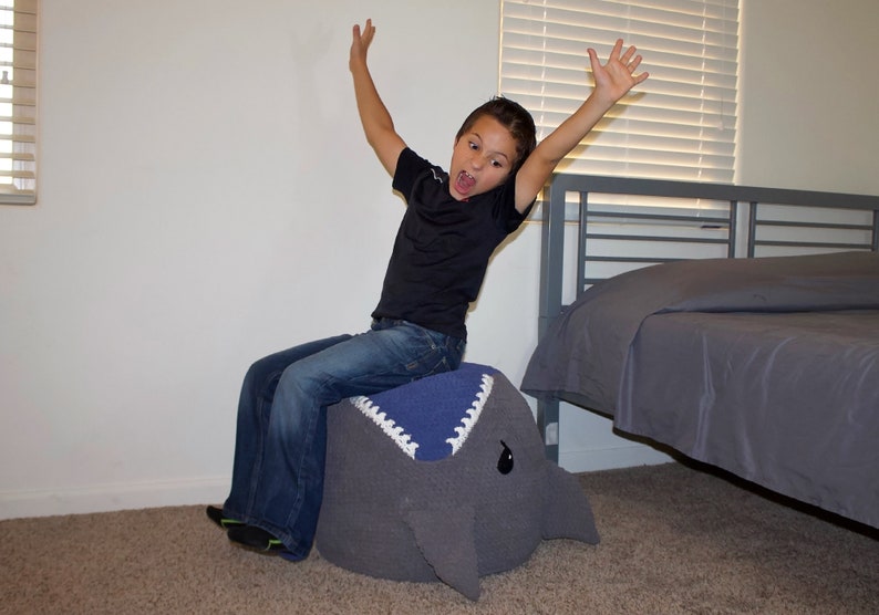 Crochet Shark Pouf / Pouffe / Ottoman Pattern. Easy Instructions for Animal Photo Prop or Kids Decor / Toy or Cool Bean Bag Chair PDF FILE image 6