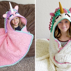 Crochet Unicorn Blanket Pattern Cute Hooded Wearable Pony Afghan. Easy Downloadable Instructions for baby girls, kids, teens & adults gift zdjęcie 3