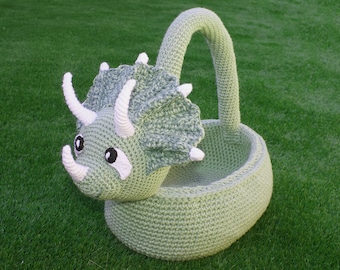 Crochet Triceratops Basket Pattern. Easy Written Instructions for Cool Dinosaur Easter Basket or Kids Storage Container / Bag (PDF File)