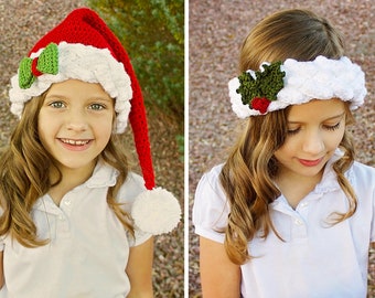 Crochet Santa Hat Pattern. Easy, Fancy Santa Claus or Elf Hat & Ear Warmer Download Instructions for Baby, Kid, Teen and Adult  (PDF File)