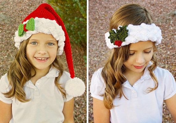 Crochet Santa Hat Pattern. Easy, Fancy Santa Claus or Elf Hat & Ear Warmer Download Instructions for Baby, Kid, Teen and Adult  (PDF File)