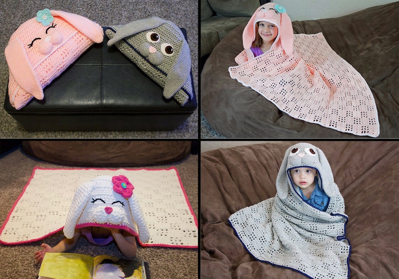 Crochet Bunny Blanket Pattern. Cute, Easy Instant Download Instructions for Hooded Wearable Afghan for Babies, Kids & Adults PDF File image 1